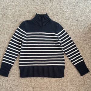 J. Crew Navy and Cream Striped Re-imagined Cotton Turtleneck Sweater